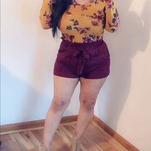 Burgundy paperbag shorts